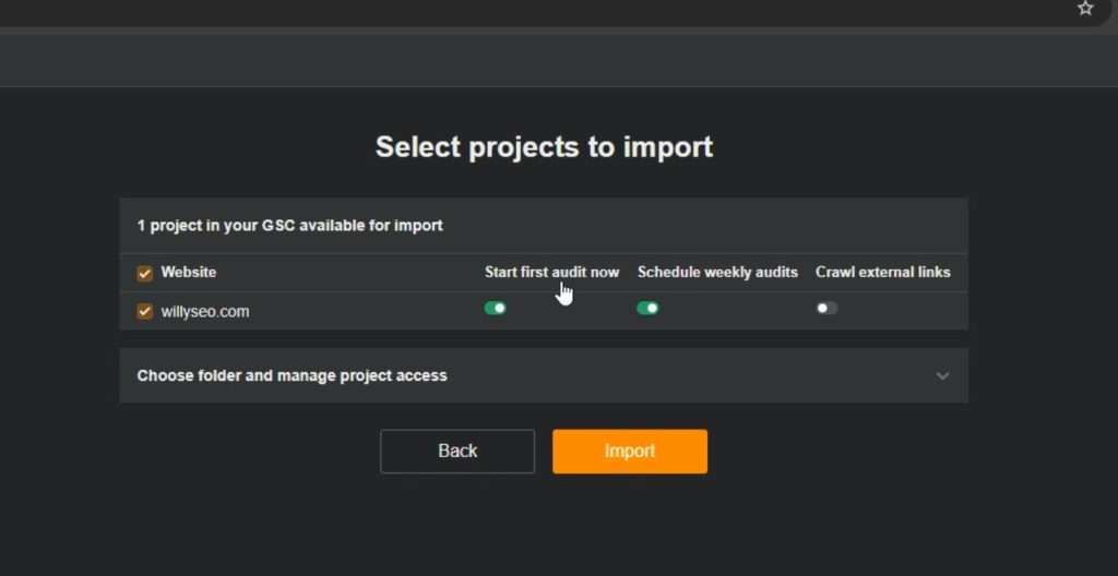 Configuracion inicial al crear una cuenta en Ahrefs webmaster tools Pantalla de configuración inicial al crear una cuenta en Ahrefs Webmaster Tools