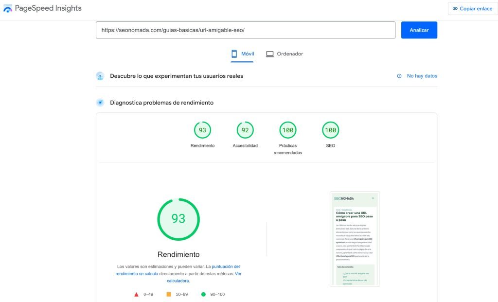 PageSpeed Insights analisis de velocidad de tu pagina web