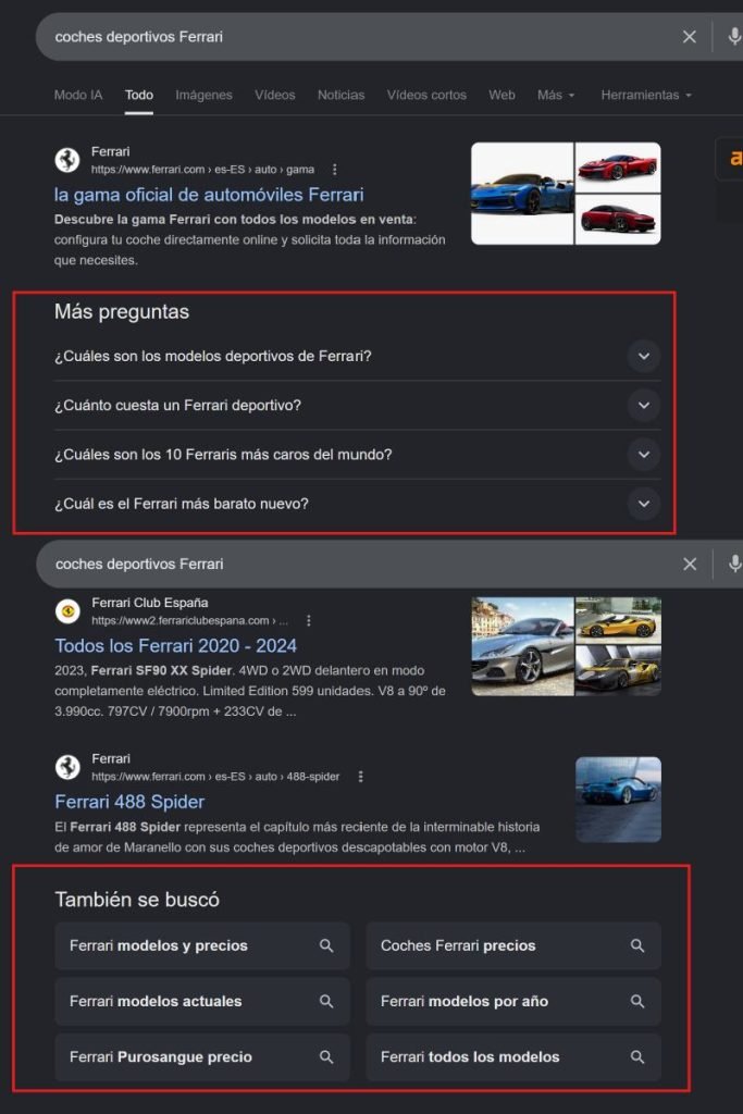 Bloque Otras preguntas de los usuarios en la hoja de resultados de Google